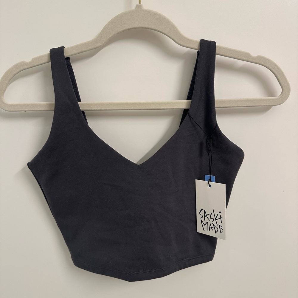 Saly Made Black V-Neck Crop Tank - Women's